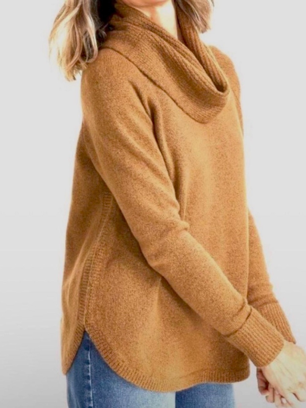 Style & Co. Camel Cowl Neck Sweater Soft Knit Minimalist Cozy — Size Small
